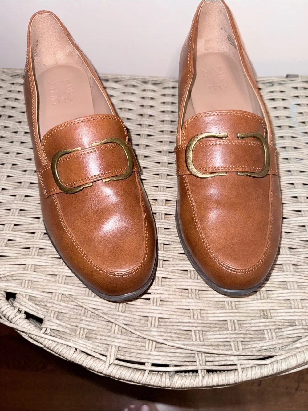 Classic Tan Leather Loafers with Gold Buckle